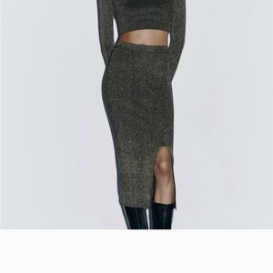 Zara Two Piece Top and Metallic Skirt Set